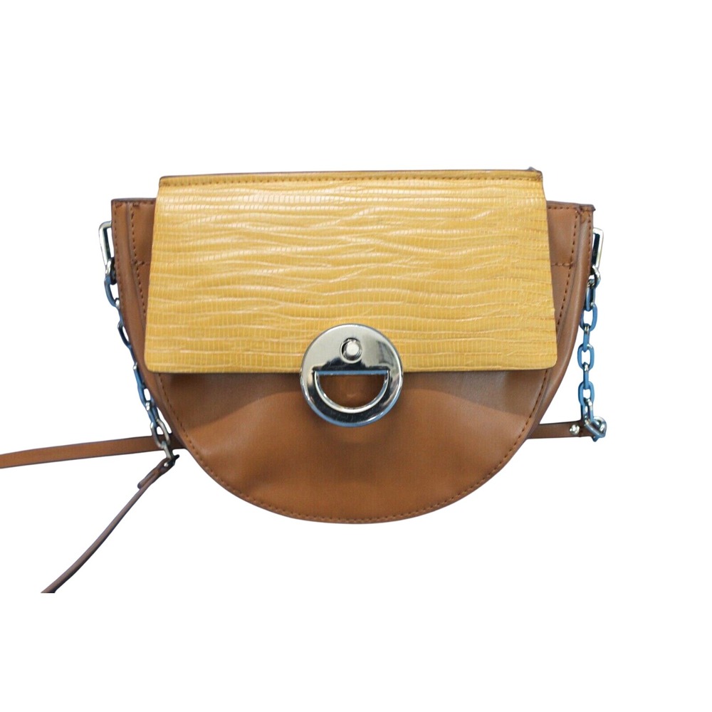 ZARA BASIC Brown VEGAN LEATHER Lizard Print Flap CHAIN LINK STRAP Crossbody Bag